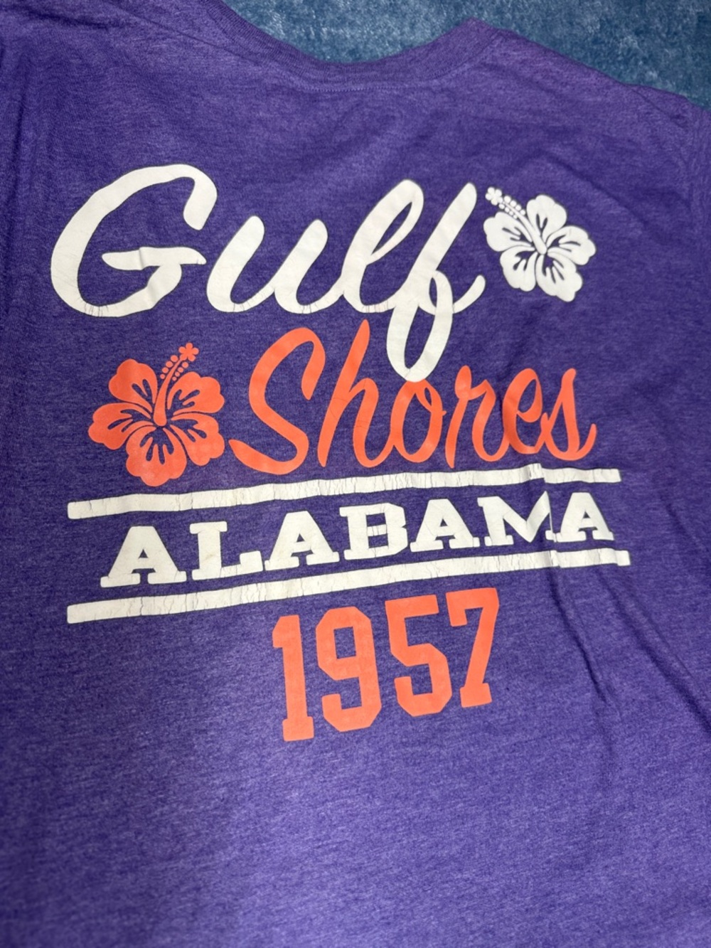 surf style Purple Tee with Orange & Cream Gulf Shores Alabama Graphic - Picture 2 of 3